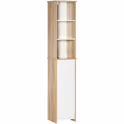 Description générale Ce sublime meuble colonne de salle de bain bicolore blanc aspect chêne clair, équipé de 3 niches, d'un t ...