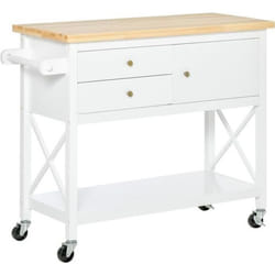 HOMCOM Desserte de cuisine multi-rangements - dim. 108L x 45l x 89H cm - poignées métal MDF blanc plateau bois hévéa