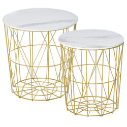 Homcom - Lot de 2 tables basses gigognes - tables d'appoint rondes encastrables style néo-rétro bicolore structure métal doré plateau mdf aspect
