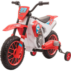 Homcom - Moto cross électrique enfant 3 à 5 ans 12 v 3-8 Km/h avec roulettes latérales amovibles dim. 106,5L x 51,5l x 68H cm rouge