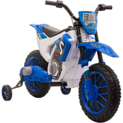 Homcom - Moto cross électrique enfant 3 à 5 ans 12 v 3-8 Km/h avec roulettes latérales amovibles dim. 106,5L x 51,5l x 68H cm bleu