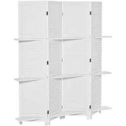 Homcom - Paravent intérieur 4 panneaux 3 étagères pliables séparateur de pièce portes persiennes bois de paulownia blanc
