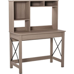 Bureau bibliothèque 2 en 1 - 3 niches 4 espaces de rangement - panneaux particules aspect bois marron clair métal noir
