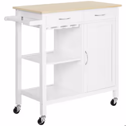 Desserte de cuisine multi-rangements Chariot de cuisine poignées métal MDF blanc plateau bois pin