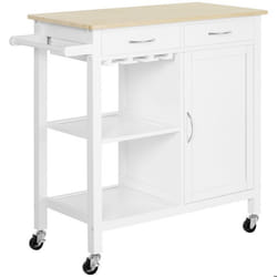Desserte de cuisine multi-rangements Chariot de cuisine poignées métal MDF blanc plateau bois pin