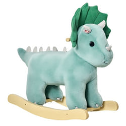 Jouet à bascule dinosaure effet sonore rugissement bois peuplier peluche courte polyester vert d'eau