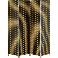 Homcom - Paravent intérieur 4 panneaux pliables séparateur de pièce bois de peuplier fibres de papier tressée chocolat paille