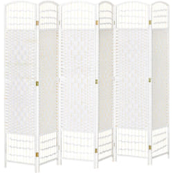 Homcom - Paravent intérieur 6 panneaux pliables séparateur de pièce bois de peuplier bambou fibres de papier tressée blanc paille
