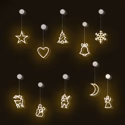 Décoration de Noël LED - décoration Lumineuse de Noël pour fenêtre - Silhouettes Noël pour fenêtre - 18 pièces avec ventouses ...