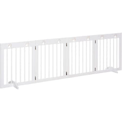 Barrière de sécurité pour animaux - barrière modulable pliable 4 panneaux - motif patte - 2 pieds support - bois de pin blanc