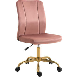 Chaise de bureau style Art déco hauteur réglable pivotante 360° piètement métal doré velours rose poudré - Vinsetto