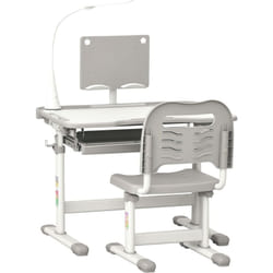 Bureau enfant avec chaise - ensemble bureau et chaise réglable - lampe, support de lecture, tablette coulissante multi-rangement - gris blanc - Homcom