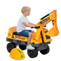 Porteur enfant tractopelle 2-3 ans pelleteuse articulée avec pince incluse effets sonores lumineux PP jaune