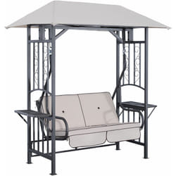 Outsunny - Balancelle de jardin 2 places style colonial grand confort matelas + tablettes supports métal époxy gris foncé polyester gris clair