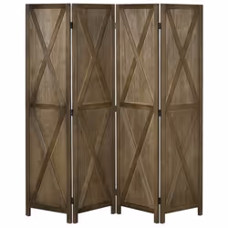 Paravent intérieur 4 panneaux style campagnard chic - séparateur de pièce avec croisillons - bois paulownia effet vieilli