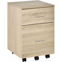 Homcom - Caisson de bureau rangement bureau sur roulettes 2 tiroirs panneaux particules aspect bois chêne clair