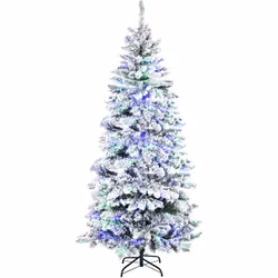 Sapin de Noël artificiel enneigé lumineux LED x 250 multicolore Ø 112 x 210H cm 829 branches vert blanc