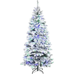 Sapin de Noël artificiel enneigé lumineux LED x 250 multicolore Ø 112 x 210H cm 829 branches vert blanc