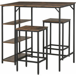 Homcom - Ensemble table de bar 3 étagères 2 tabourets style industriel métal noir aspect vieux bois veinage