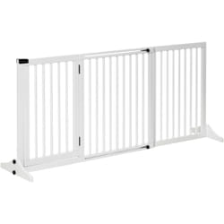 Barrière de sécurité chien barrière autoportante longueur réglable porte verrouillable intégrée dim. 113-166L x 36l x 71H cm sapin blanc