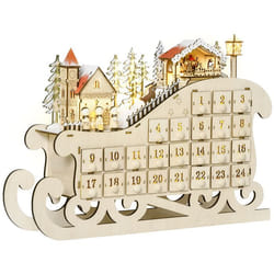 Calendrier de lAvent LED traineau - HOMCOM - 24 tiroirs - décoration Lumineuse de Noël - Beige