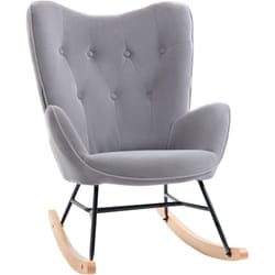 Fauteuil à bascule oreilles rocking chair grand confort accoudoirs assise dossier garnissage mousse haute densité aspect velours gris