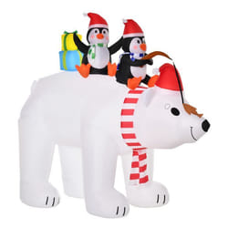HOMCOM Ours Polaire Gonflable de Noël avec Lumières LED 206cm Décoration Gonflable de Noël Imperméable avec 2 Pingouins