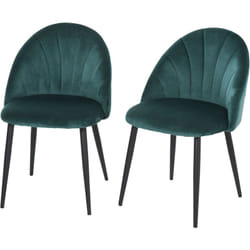 Homcom - Lot de 2 chaises velours vert pieds métal noir dim. 52L x 54l x 79H cm