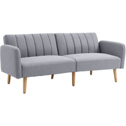 Homcom - Canapé convertible 2 places design scandinave dossier inclinable 3 positions pieds bois tissu aspect lin gris