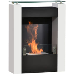 Cheminée bioéthanol design contemporain - étagère, pare-feu verre trempé 6 mm - brûleur 1,5 l - contrôle de flamme et manche inclus - acier noir blanc