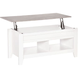 Homcom - Table basse rectangulaire plateau relevable 2 niches et coffre panneaux particules blanc aspect marbre