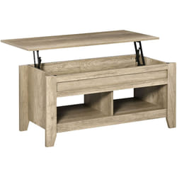 Homcom - Table basse rectangulaire plateau relevable 2 niches et coffre panneaux particules aspect chêne clair