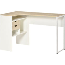 Homcom - Bureau d'angle bureau informatique multimédia multi-rangement métal panneaux particules aspect chêne clair blanc
