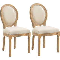 Lot de 2 chaises de salle à manger - chaise de salon médaillon style Louis XVI - bois massif sculpté, patiné - aspect lin beige