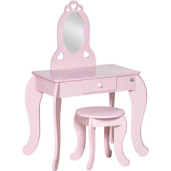 Homcom - Coiffeuse enfant design girly avec motifs à coeur - tabouret inclus - dim. 60L x 36l x 88H cm - tiroir, miroir - mdf - rose