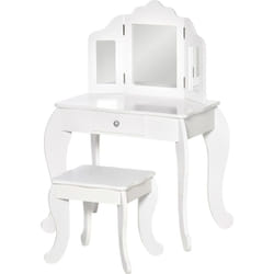 Homcom - Coiffeuse enfant avec tabouret, miroir triptyque et tiroir coulissant - coiffeuse dim. 63L x 40l x 85,5H cm - mdf blanc acrylique
