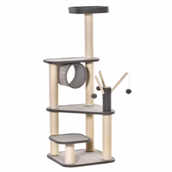 PawHut Arbre à chat avec griffoir en sisal lit pour chat tour poteaux à gratter tour de jeu tunnel balles suspendues et perch ...