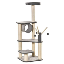 PawHut Arbre à chat avec griffoir en sisal lit pour chat tour poteaux à gratter tour de jeu tunnel balles suspendues et perchoirs