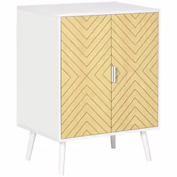 Buffet rangement design scandinave 2 portes avec étagère dim. 60L x 40l x 80H cm blanc aspect bois clair