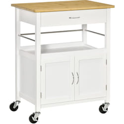 Desserte de cuisine multi-rangements - dim. 73L x 50l x 91H cm - poignées métal mdf blanc plateau bois bambou verni