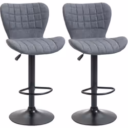 Lot de 2 tabourets de bar design dossier incurvé capitonné hauteur d'assise réglable 61-81 cm pivotant 360° repose-pied velours gris