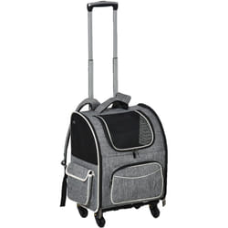 Pawhut - 2 en 1 trolley chariot sac à dos sac de transport à roulettes pour chien chat gris