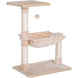 Arbre à chat 3 griffoirs grattoirs sisal naturel plateforme hamac et boule suspendue dim. 50L x 36l x 70H cm peluche haute densité 220 g/m² beige