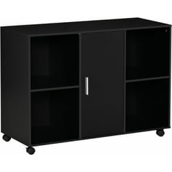 Homcom - Vinsetto Support d'imprimante - caisson organiseur bureau - 4 niches, placard porte, grand plateau - panneaux particules noir