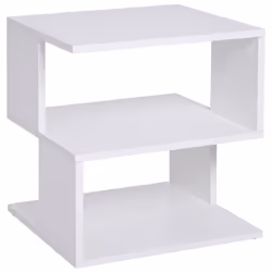 Table basse bout de canapé design contemporain asymétrique dim. 40L x 40l x 43H cm 2 étagères panneaux particules blanc