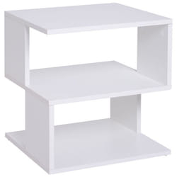 Table basse bout de canapé design contemporain asymétrique dim. 40L x 40l x 43H cm 2 étagères panneaux particules blanc