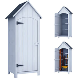 Outsunny - Armoire abri de jardin remise pour outils 3 étagères porte loquet toit pente bitumé dim. 77L x 54l x 179H cm bois sapin pré-huilé blanc