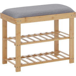 Meuble à chaussures banc à chaussures 2 étagères coussin gris intégré bambou