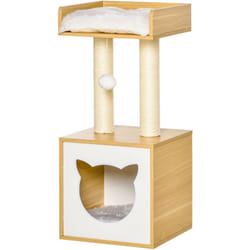 Pawhut - Arbre à chat 2 griffoirs niche entrée tête de chat plateforme d'observation jouet suspendu coussins amovibles peluche grande douceur aspect