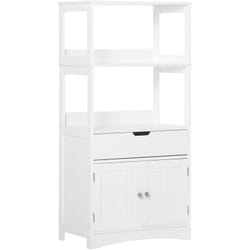 Kleankin - Meuble de rangement salle de bain - 2 portes, tiroir, 3 étagères - dim. 60L x 33l x 122H cm - mdf blanc